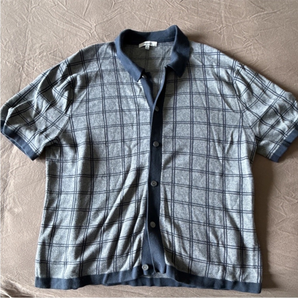 Madewell Gray Navy Check Collared Cardigan Sweater Medium